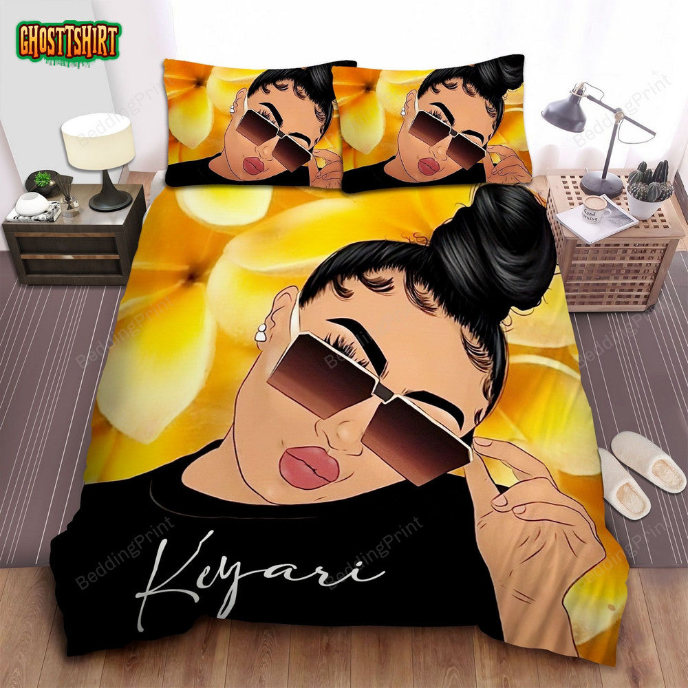 African American Black Girl Flower Background Bedding Custom Name Duvet Cover Bedding Set