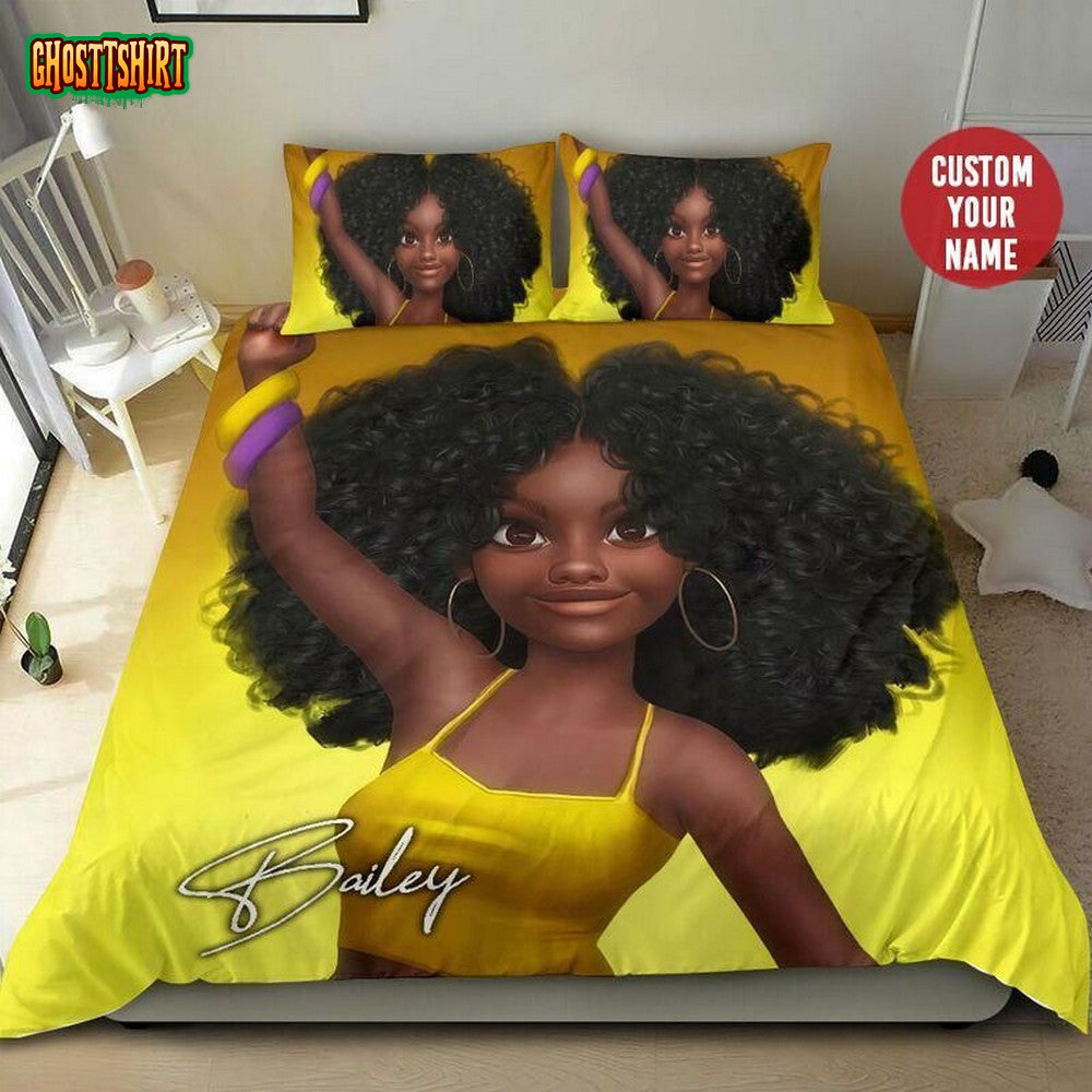 African American Black Girl Personalized Custom Name Duvet Cover Bedding Set