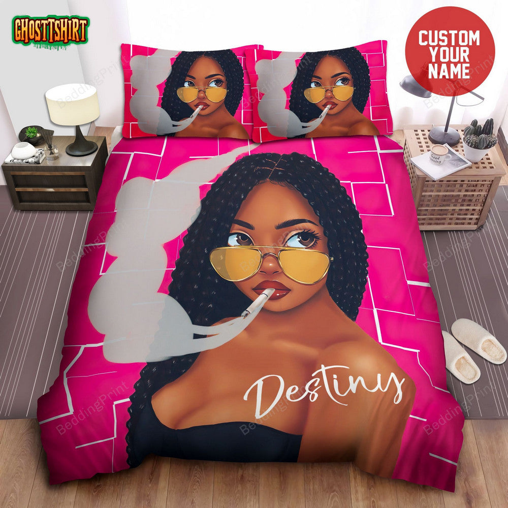 African American Black Girl Smoking Personalized Custom Name Duvet Cover Bedding Set