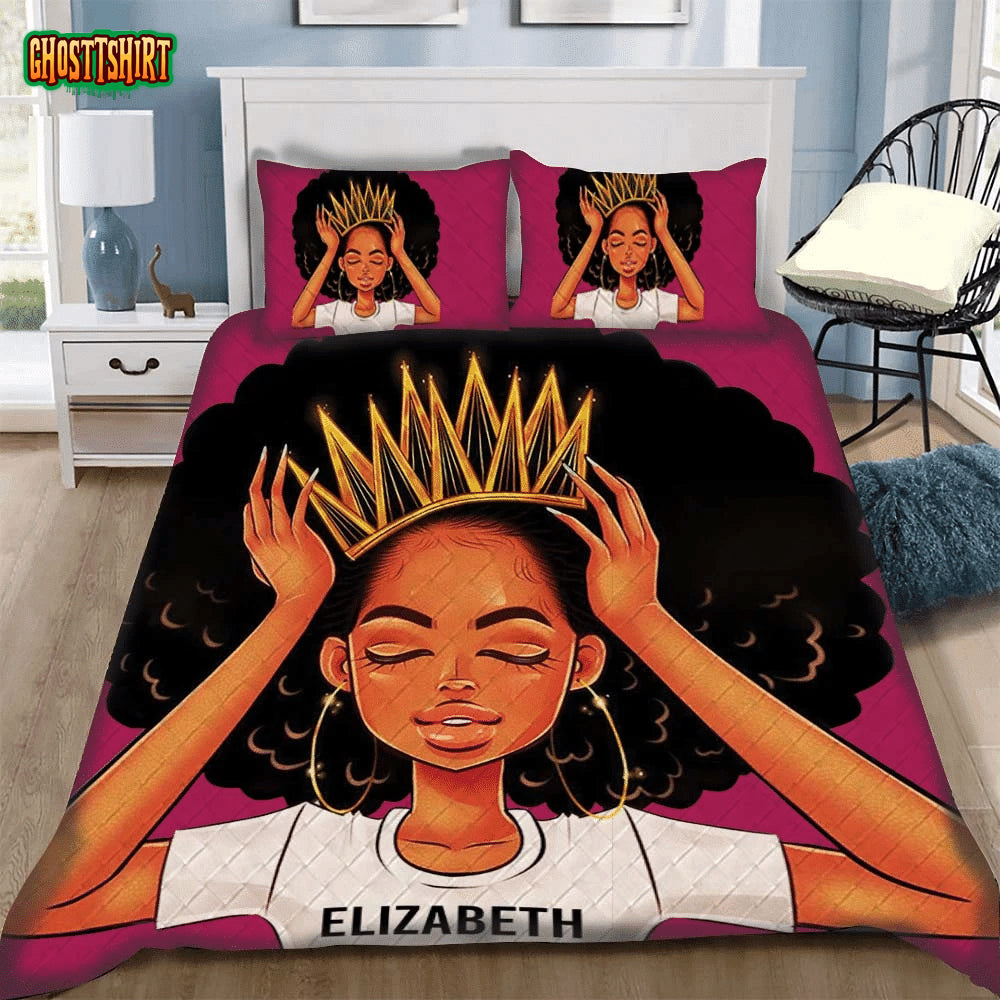 African American Black Queen Girl Pesonalized Custom Bedding Set