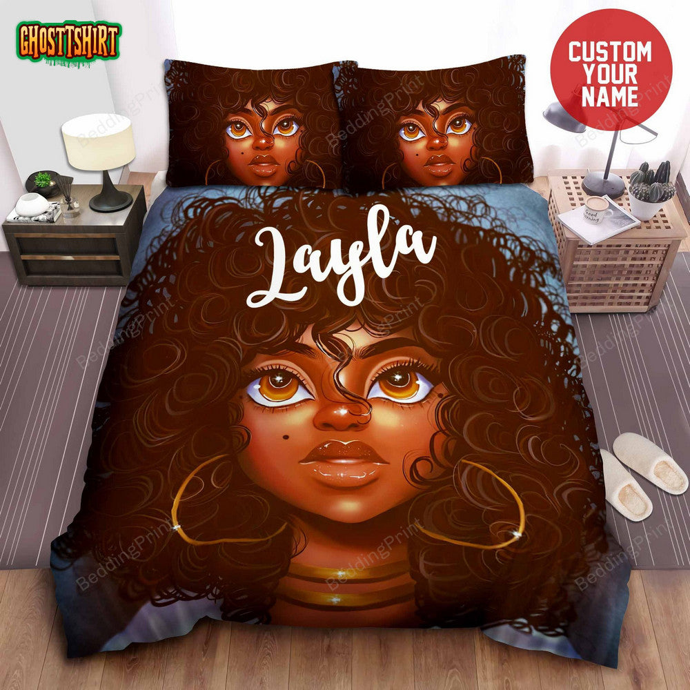 African American Woman Afro Girl Black Girl Magic Custom Name Duvet Cover Bedding Set