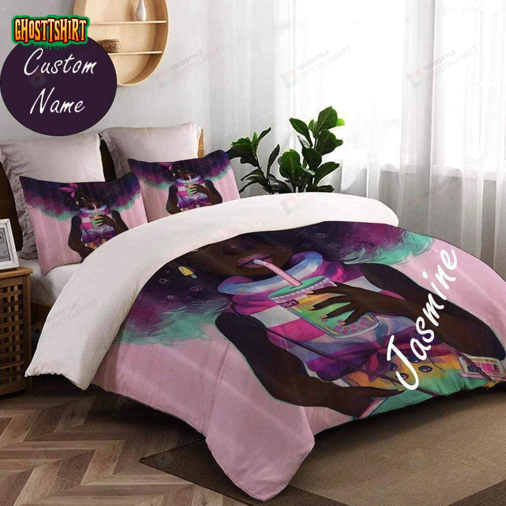 African Girl Personalized Custom Name Duvet Cover Bedding Set