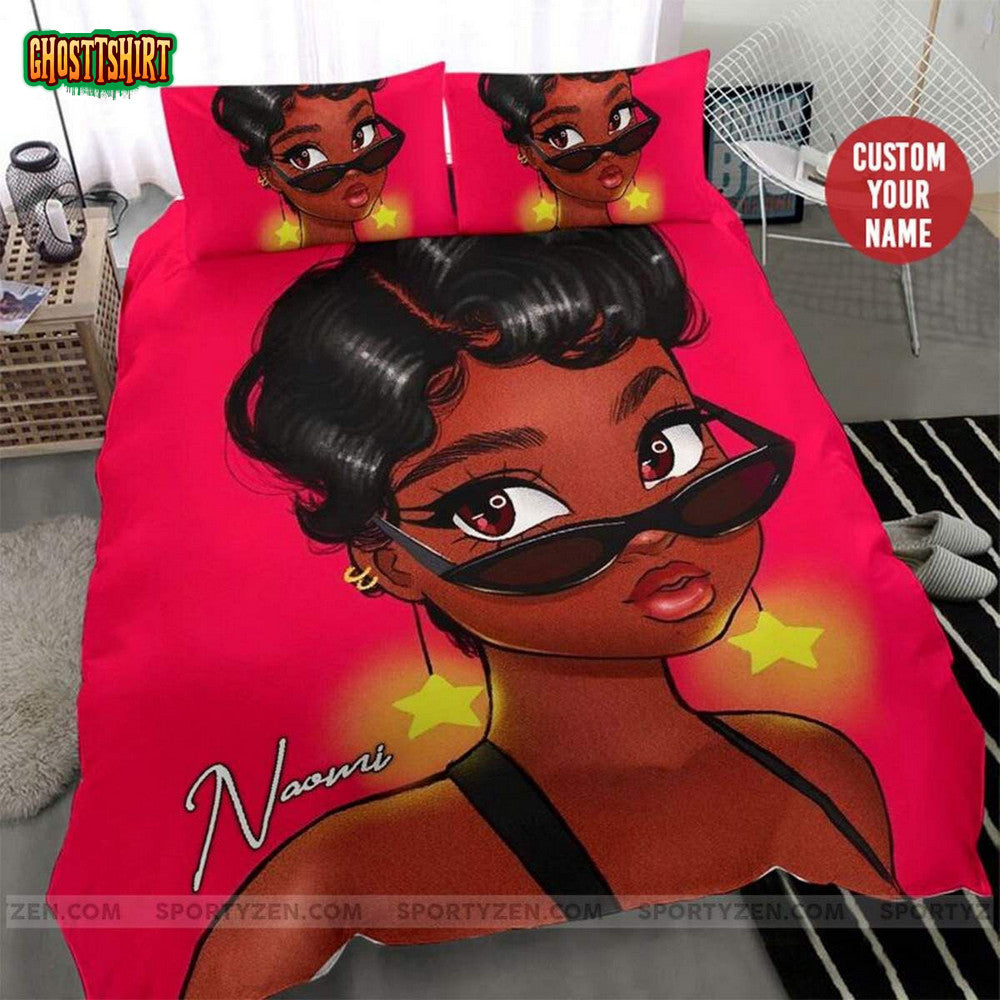 African Lovely Girl Personalized Custom Name Duvet Cover Bedding Set