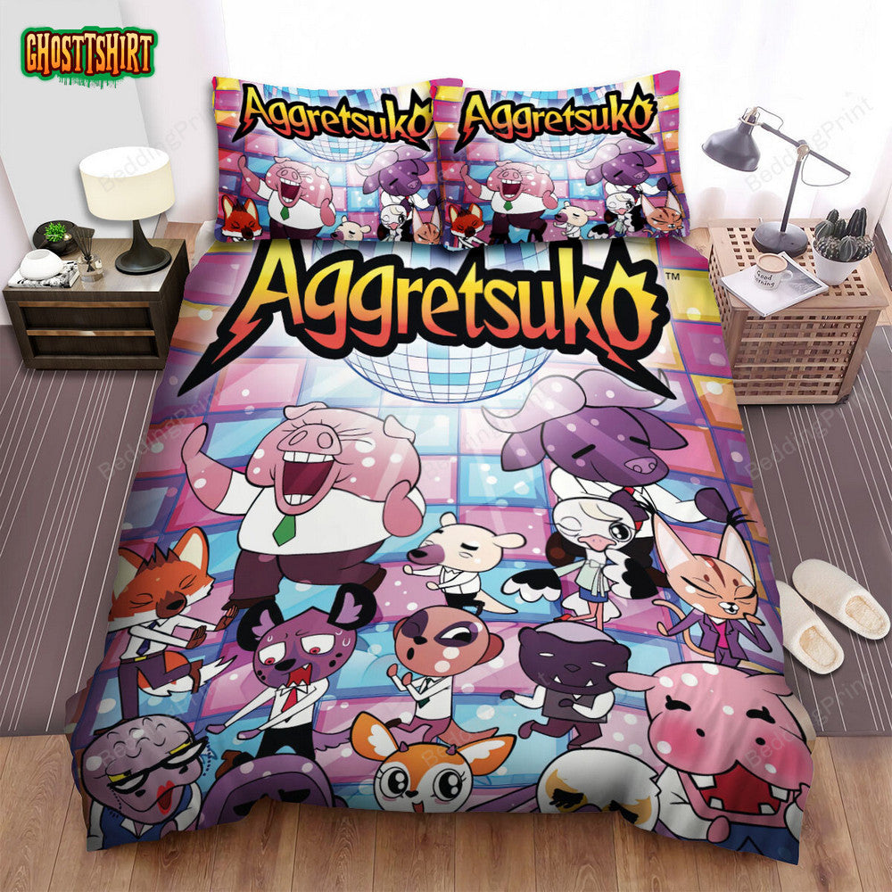 Aggretsuko Characters In A Disco Dance Bar Bed Sheets Spread Duvet Cover Bedding Set