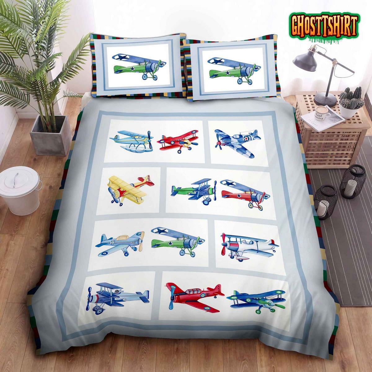 Airplane Picture Collection Bed Sheets Duvet Cover Bedding Set