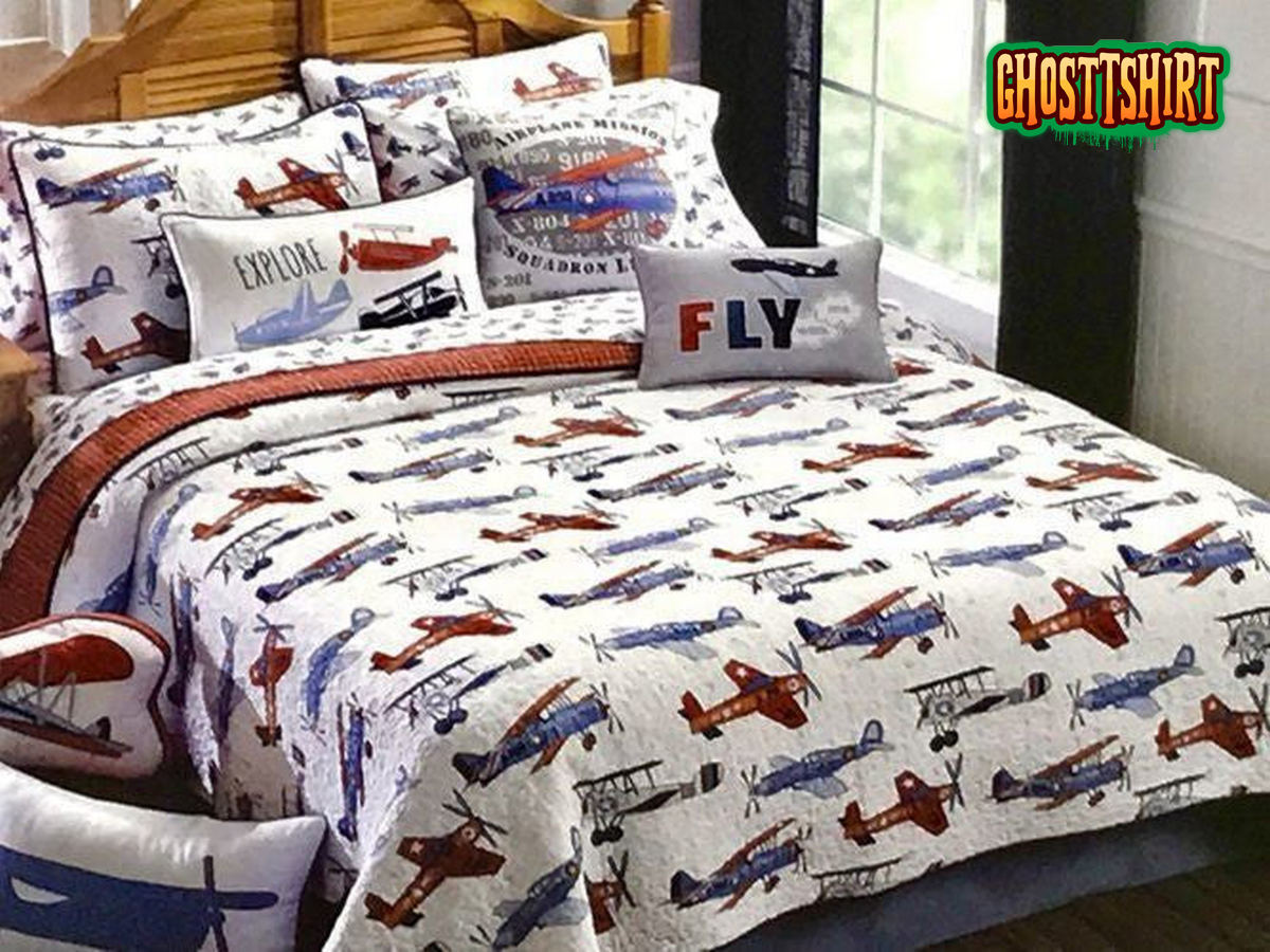 Airplane Twin Fly And Explore Bed Sheets Duvet Cover Bedding Set