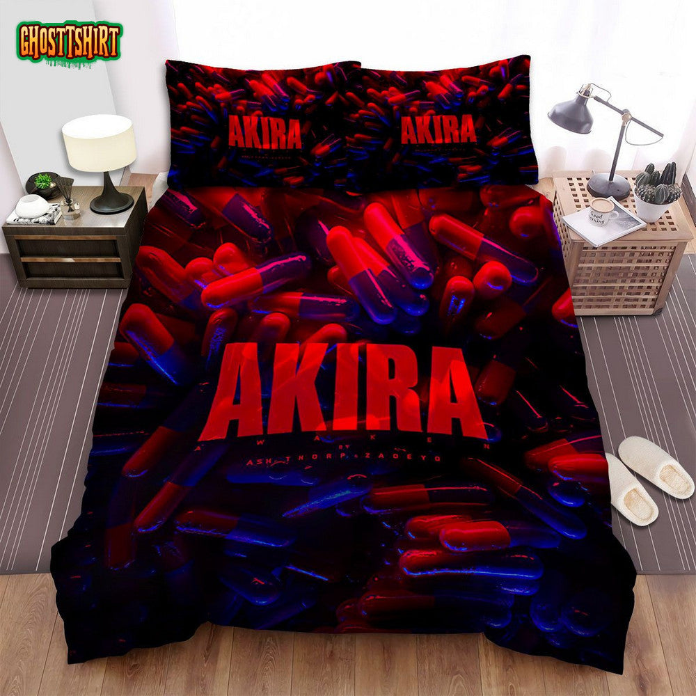 Akira Red & Blue Pills 3D Pattern Bed Sheets Duvet Cover Bedding Set