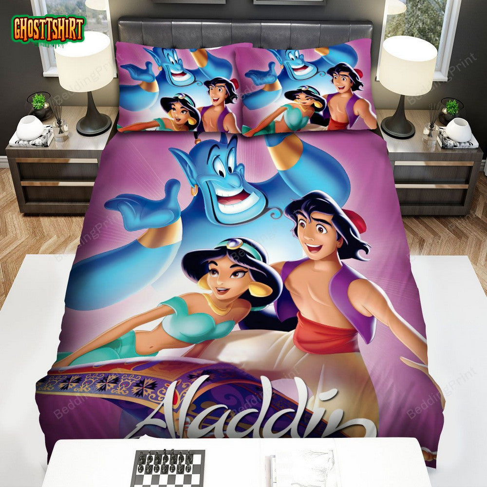 Aladdin And Jasmine On The Flying Carpet With Genie Bed Sheets Duvet Cover Bedding Set