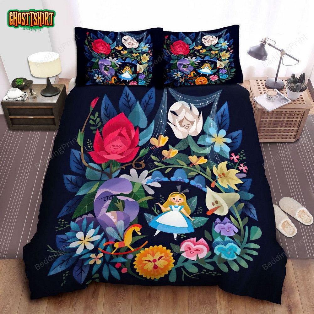 Alice In Wonderland, Among The Flowers Bed Sheets Duvet Cover Bedding Set