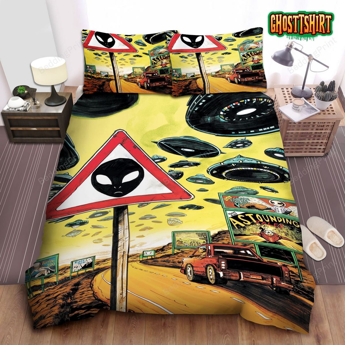 Alien Cities With Ufo Transports Bed Sheets Duvet Cover Bedding Set