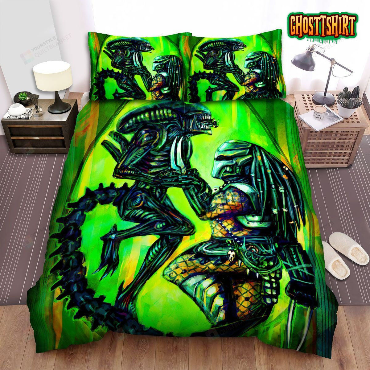 Alien Vs. Predator Blue Background Bed Sheets Duvet Cover Bedding Set