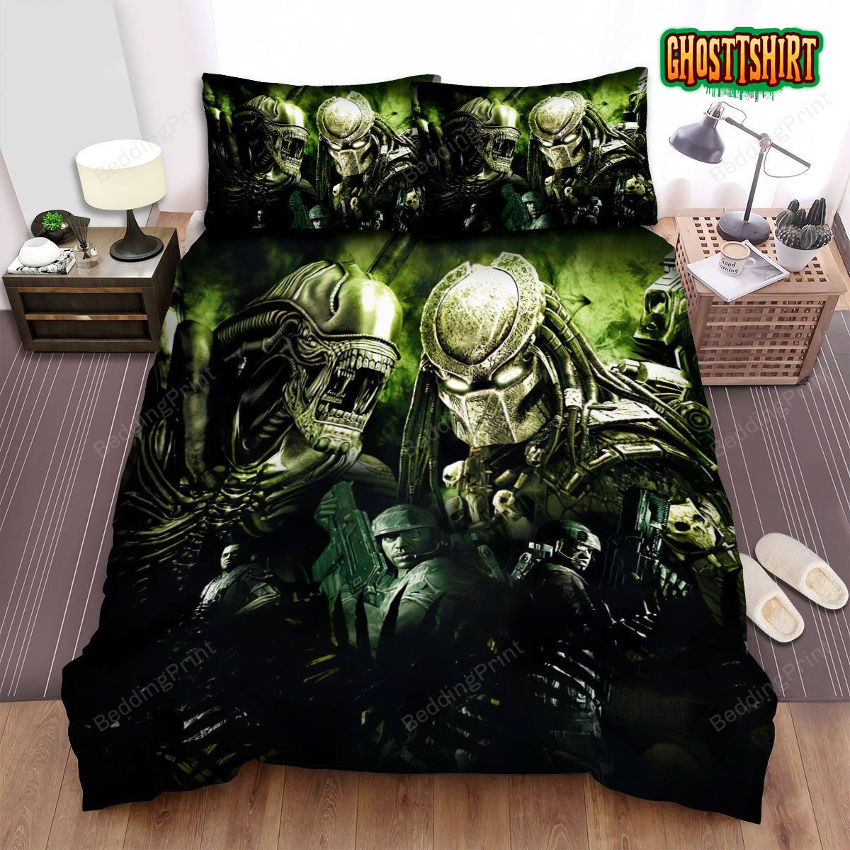 Alien Vs. Predator Combat With Monster Bed Sheets Duvet Cover Bedding Set