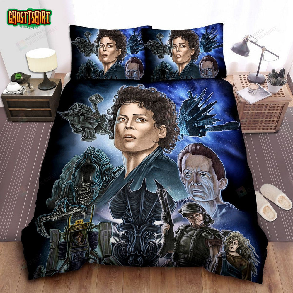 Aliens Characters Illustration Bed Sheets Spread Comforter Duvet Cover Bedding Set
