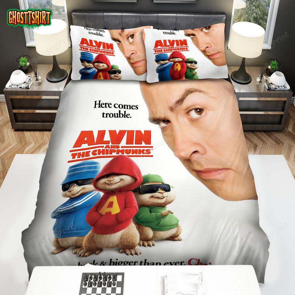 Alvin And The Chipmunks Movie Here Comes Trouble Poster Bed Sheets Duvet Cover Bedding Set
