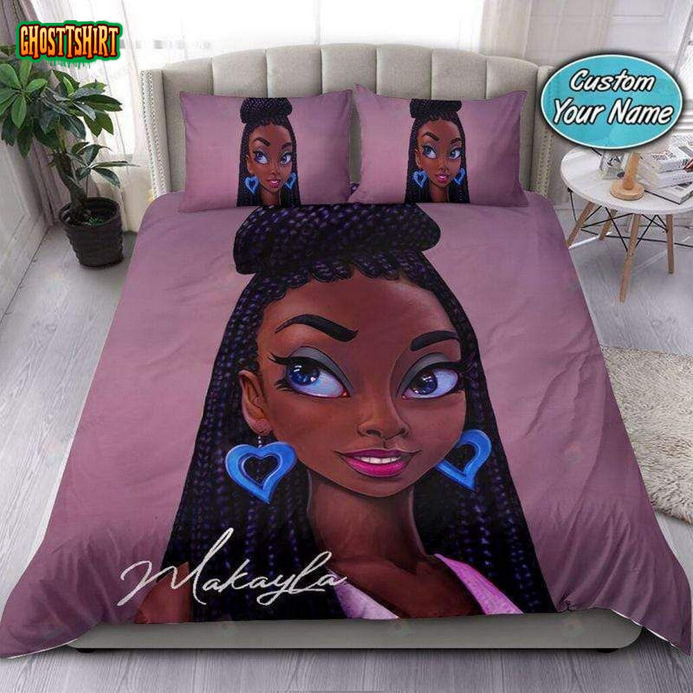 Amazing Braids Black Girl Custom Name Duvet Cover Bedding Set