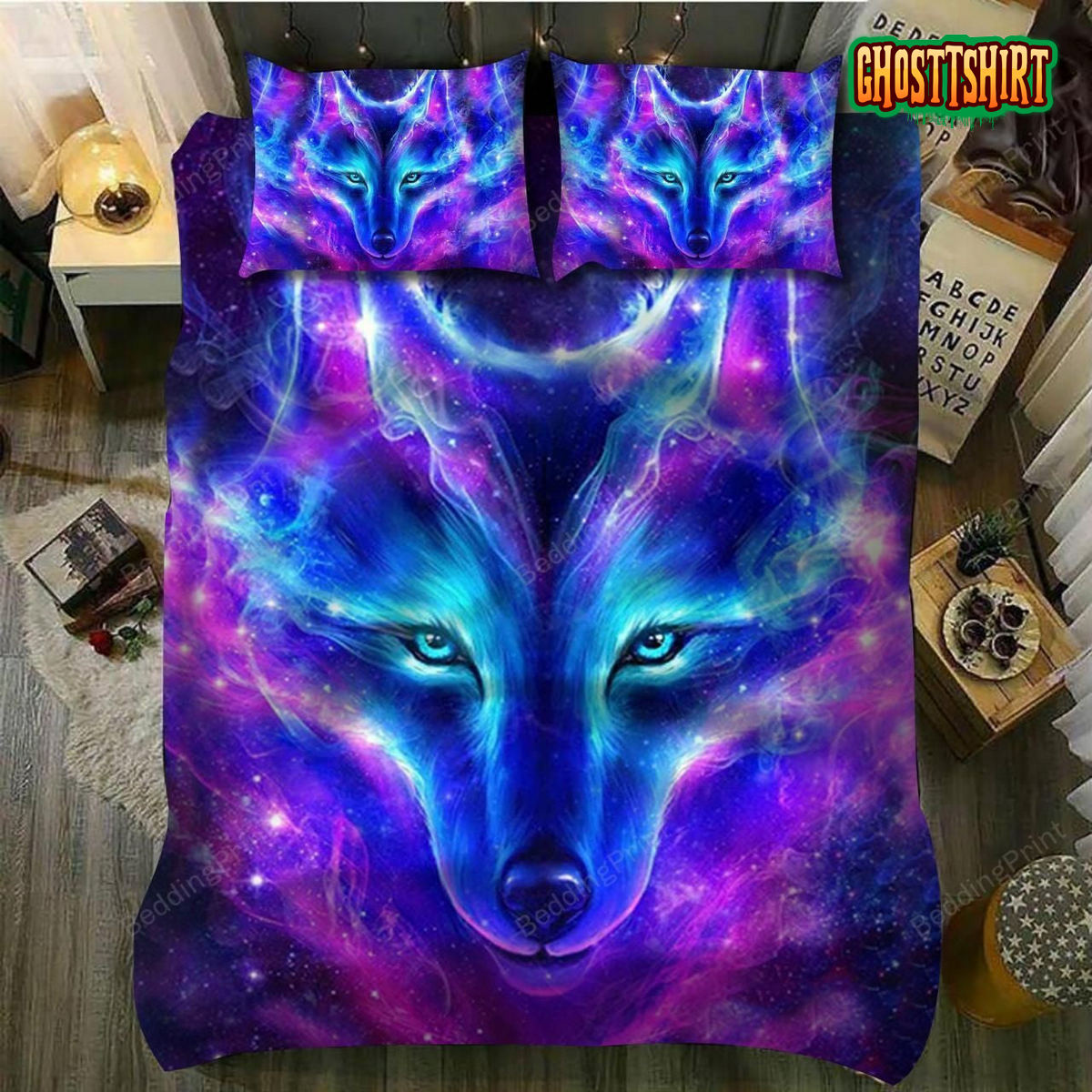 Amazing Galaxy Wolf Bed Sheets Duvet Cover Bedding Set