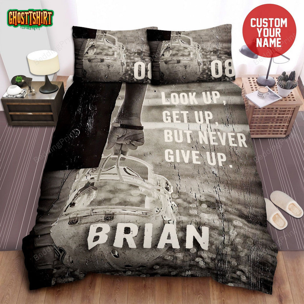 American Football Never Give Up Custom Name Duvet Cover Bedding Set