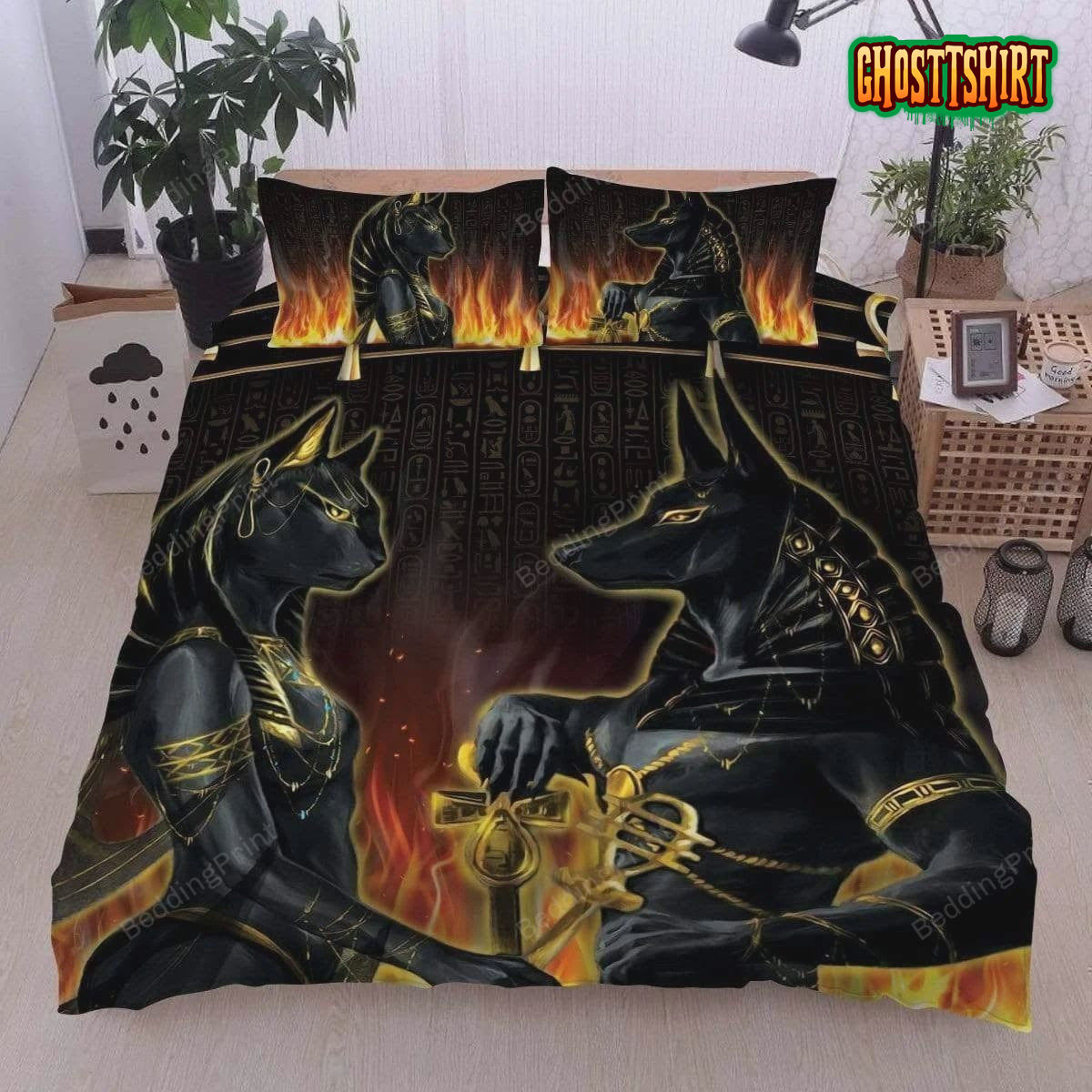 Ancient Egypt Anubis And Bastet Bed Sheets Duvet Cover Bedding Set