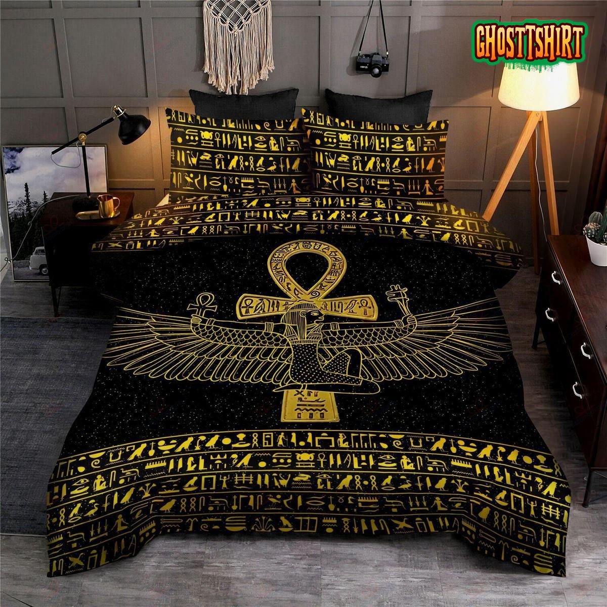 Ancient Egyptian Goddess Golden Duvet Cover Bedding Set