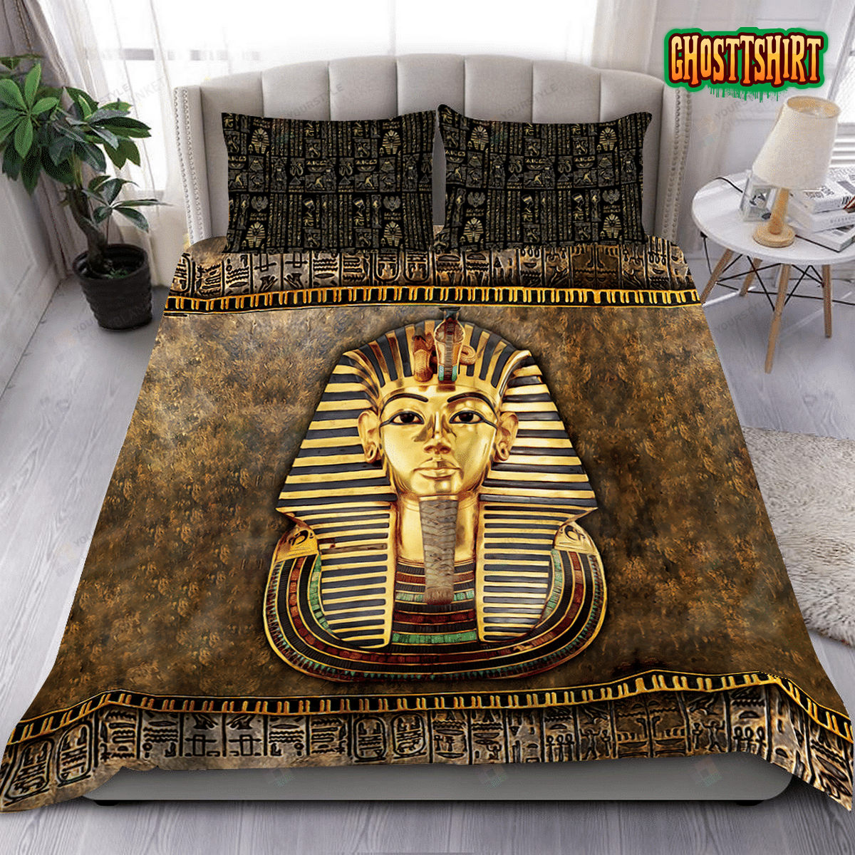 Ancient Egyptian Letters Pharaoh Symbol Bed Sheets Duvet Cover Bedding Set