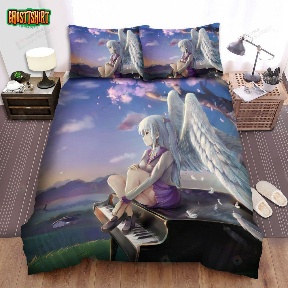 Angel Beats! Anime Angel Piano Bed Sheets Spread Comforter Duvet Cover Bedding Set