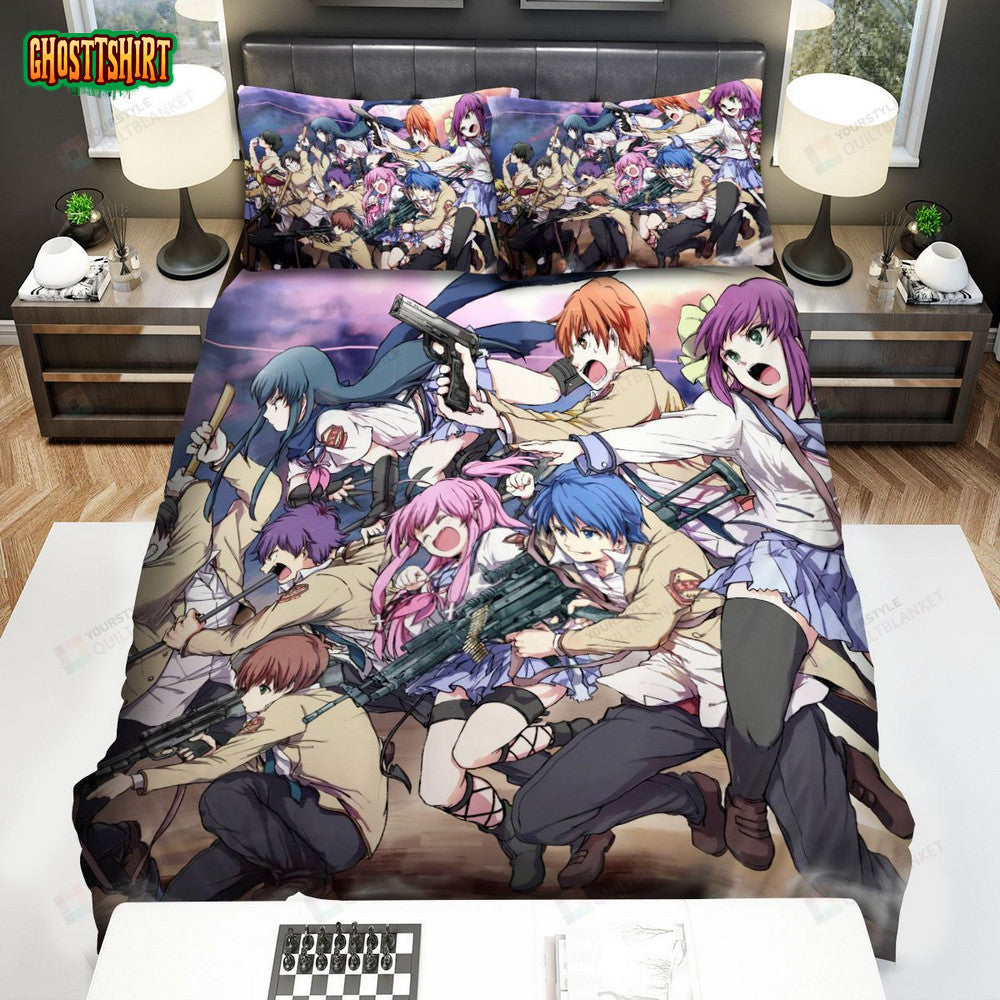 Angel Beats! Characters Fighting Bed Sheets Spread Comforter Duvet Cover Bedding Set