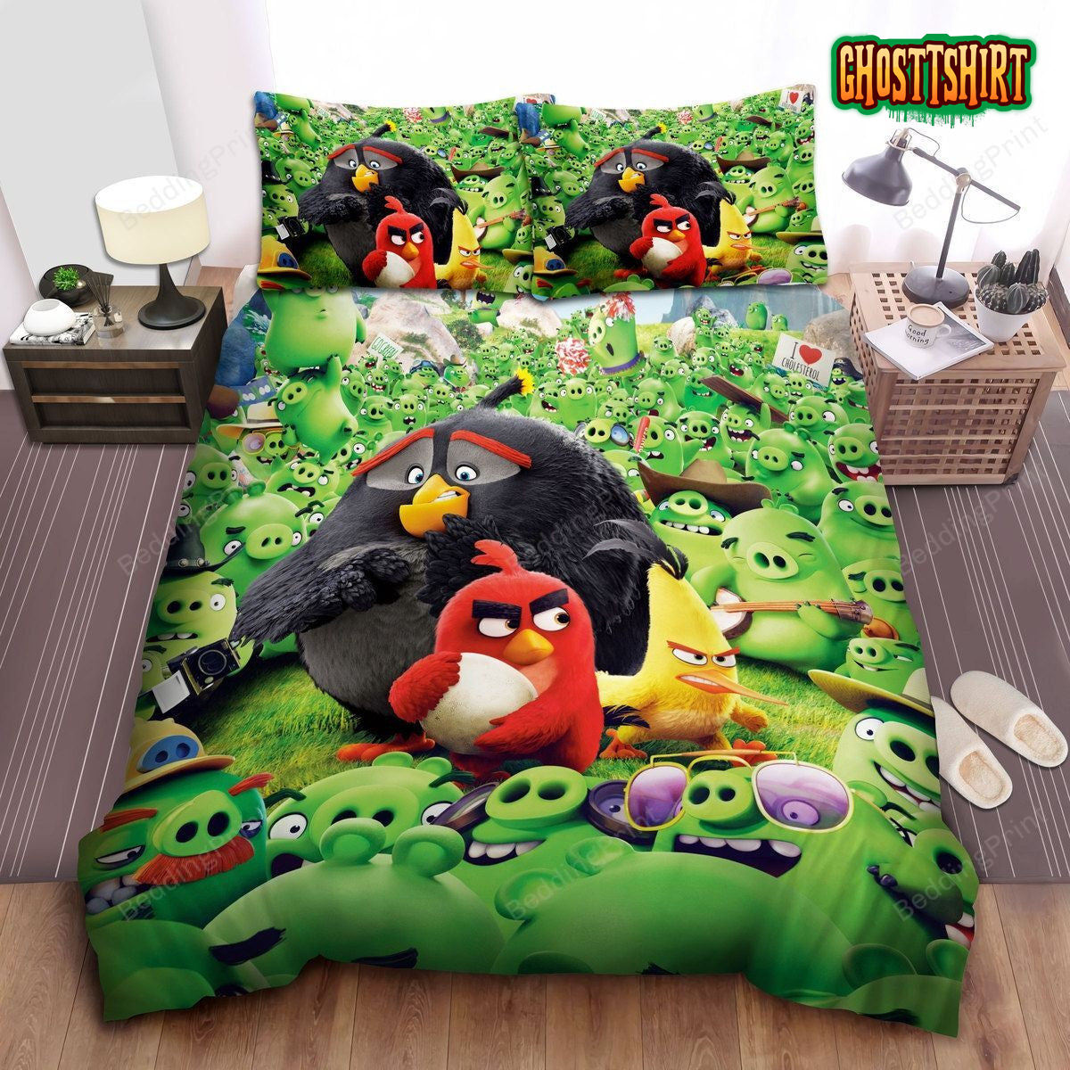 Angry Birds, So Many Green Pigs Around Sheets Duvet Cover Bedding Set