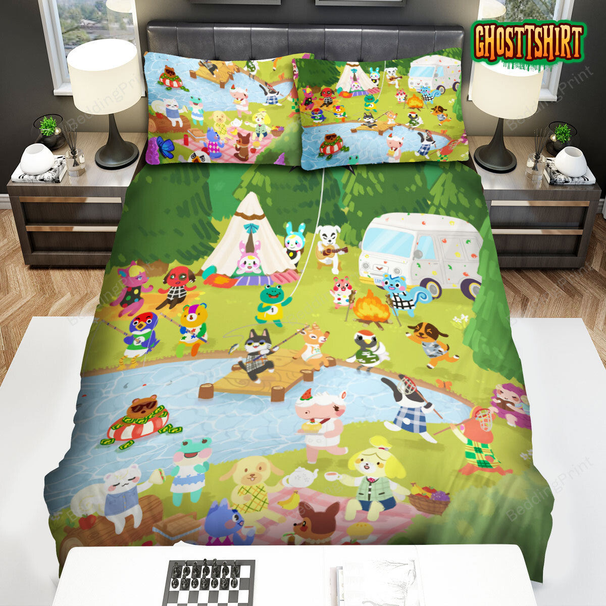 Animal Crossing Camping Bed Sheets Duvet Cover Bedding Set