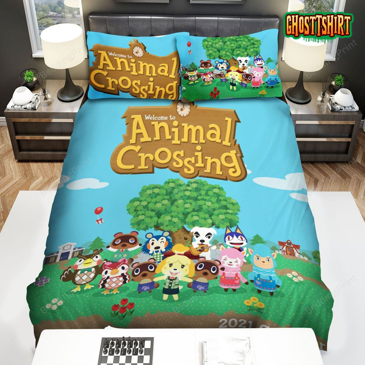 Animal Crossing Characters In The Village Bed Sheets Duvet Cover Bedding Set