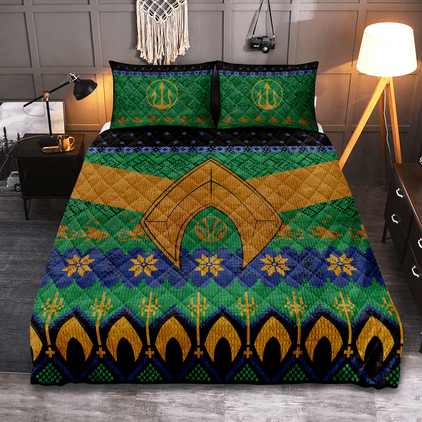 Personalized Aquaman Themed Christmas 3-pc Quilt Bedding Set for Holiday Decor