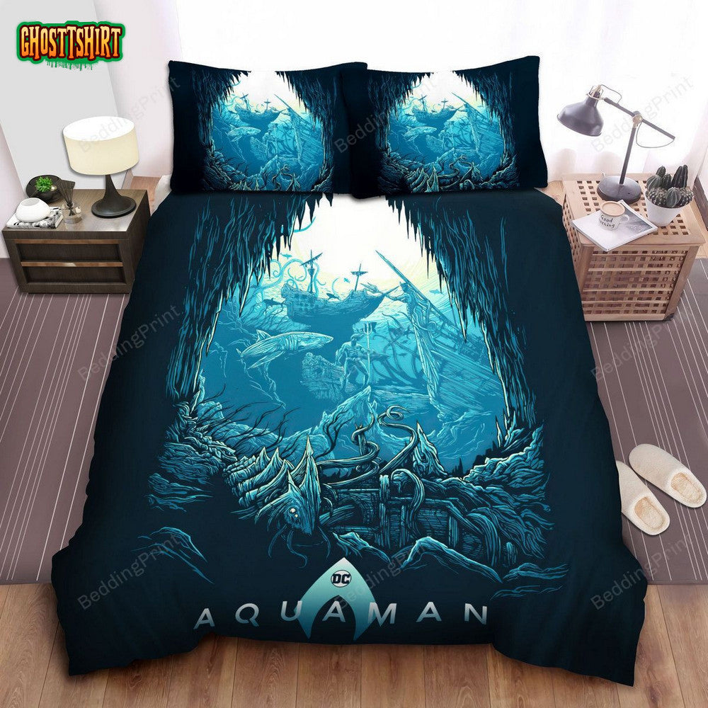 Aquaman Underwater World Comic Illustration Bed Sheets Duvet Cover Bedding Set