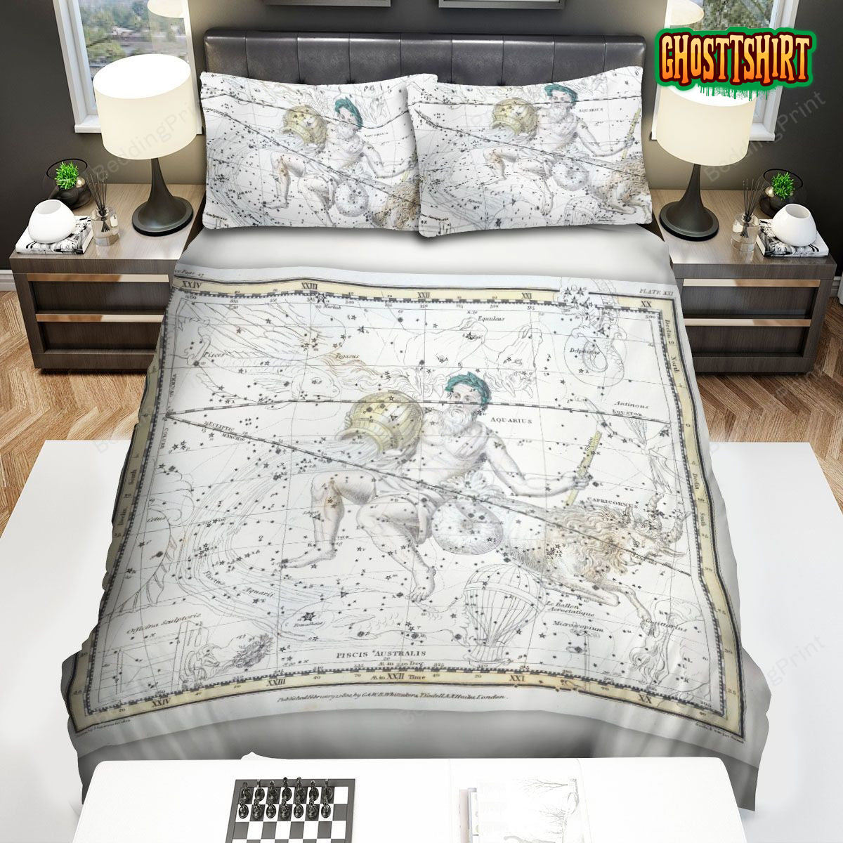 Aquarius Constellation Vintage Constellation Map Bed Sheets Duvet Cover Bedding Set