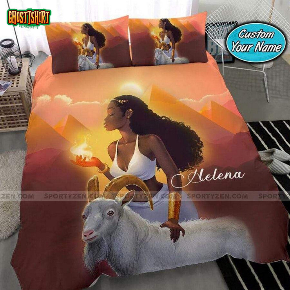 Aries Black Woman Personalized Custom Name Duvet Cover Bedding Set