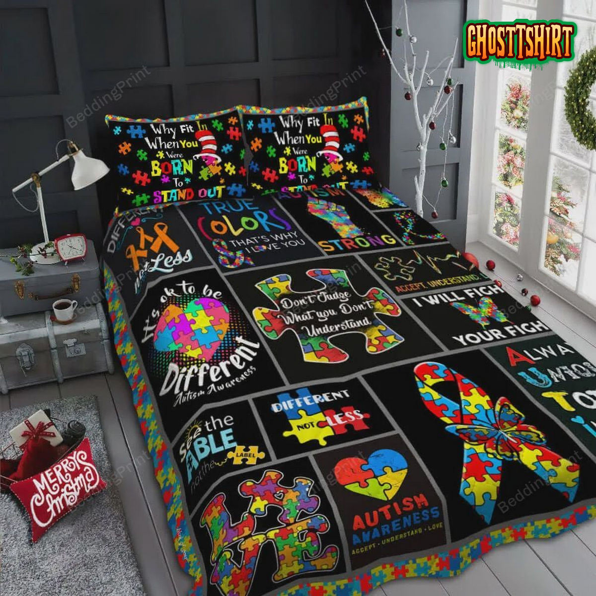 Autism Awareness Black Pattern Bed Sheets Duvet Cover Bedding Set