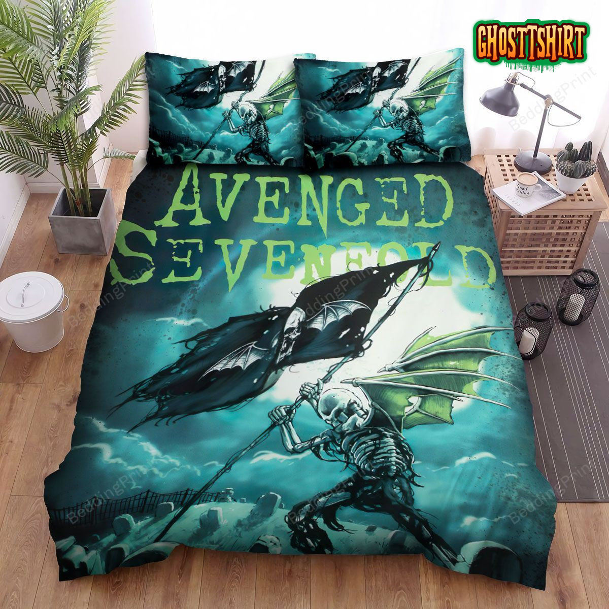 Avenged Sevenfold Skeleton With Wings With The Flag Bed Sheets Duvet Cover Bedding Set