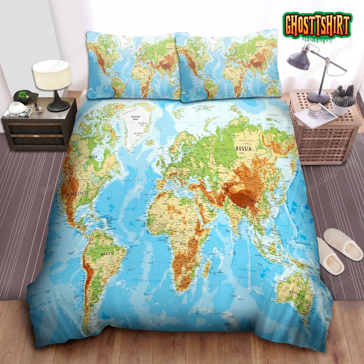 Awesome World Map Duvet Cover And Pillowcases Bedding Set