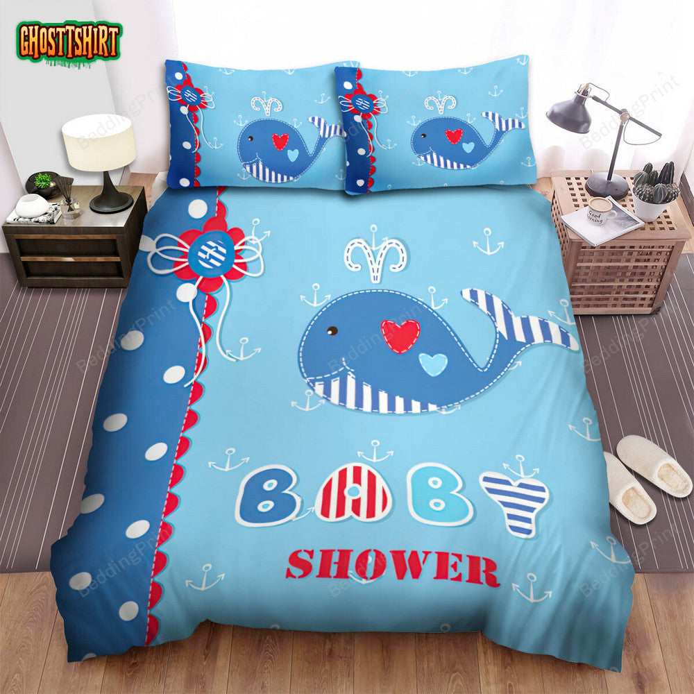 Baby Shower My Whale Bed Sheets Spread Duvet Cover Bedding Set