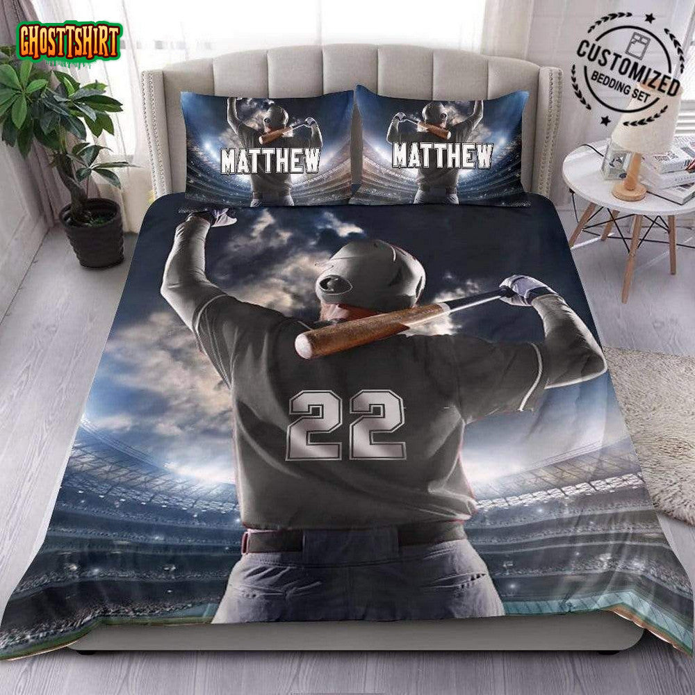 Back Of Baseball Player Personalized Custom Name Duvet Cover Bedding Set
