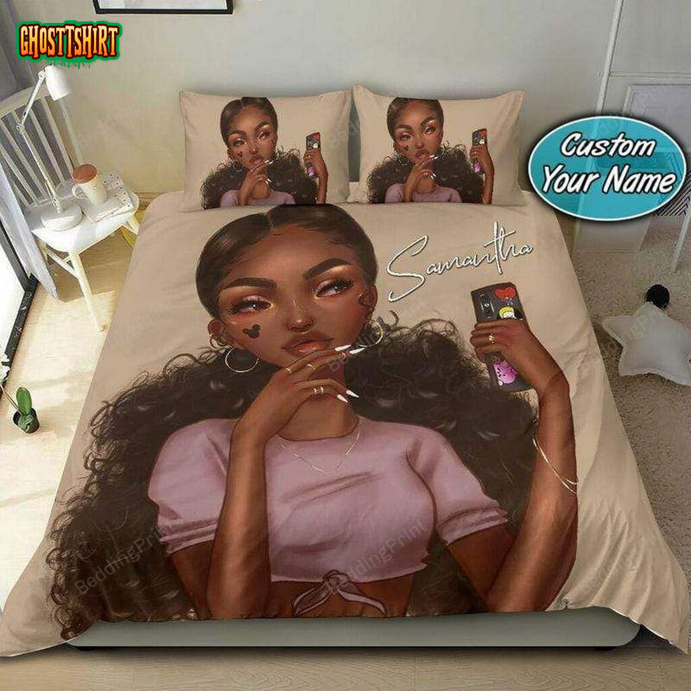 Bad And Boujee Black Girl Dolly Custom Name Duvet Cover Bedding Set