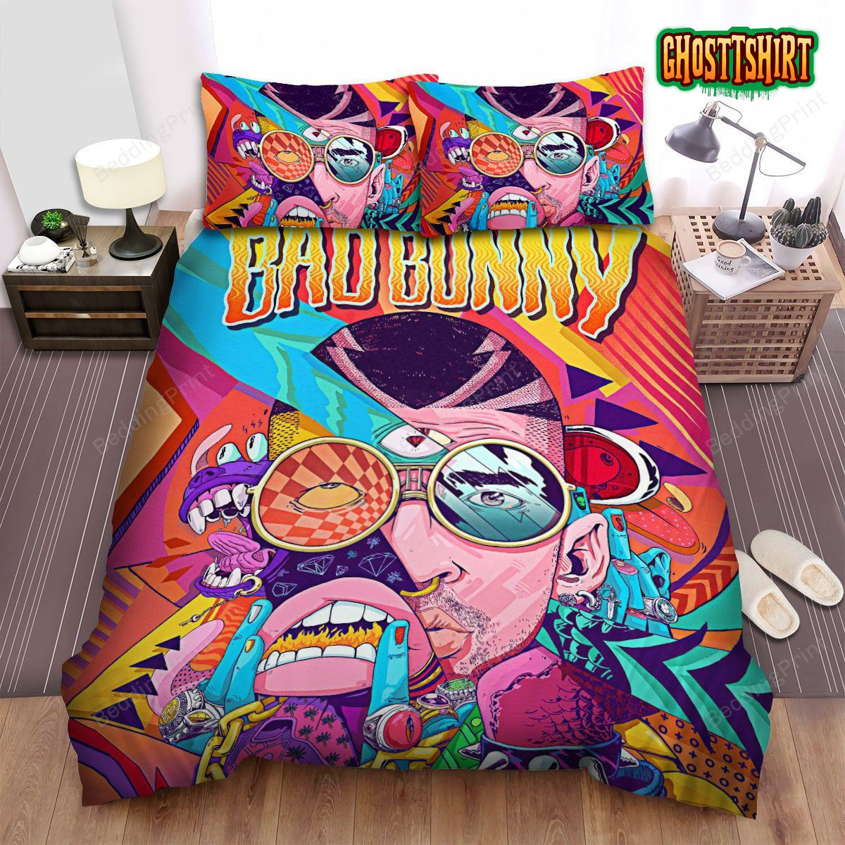 Bad Bunny Third Eye Funky Art Bed Sheets Duvet Cover Bedding Set