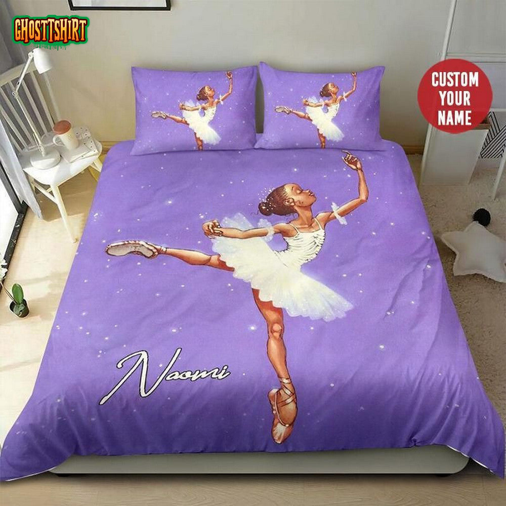 Balerina Black Little Girl Ballet Custom Name Duvet Cover Bedding Set
