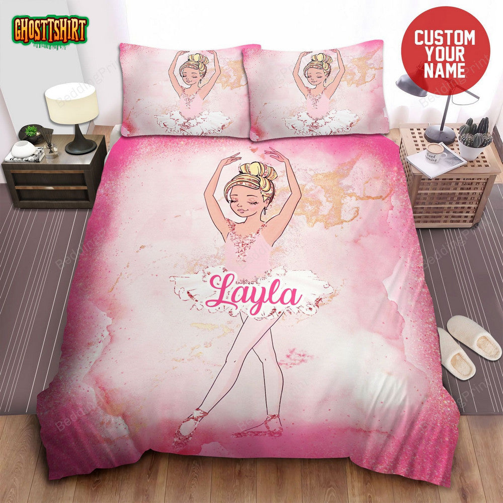 Ballerina Dance Little Girl Custom Name Duvet Cover Bedding Set