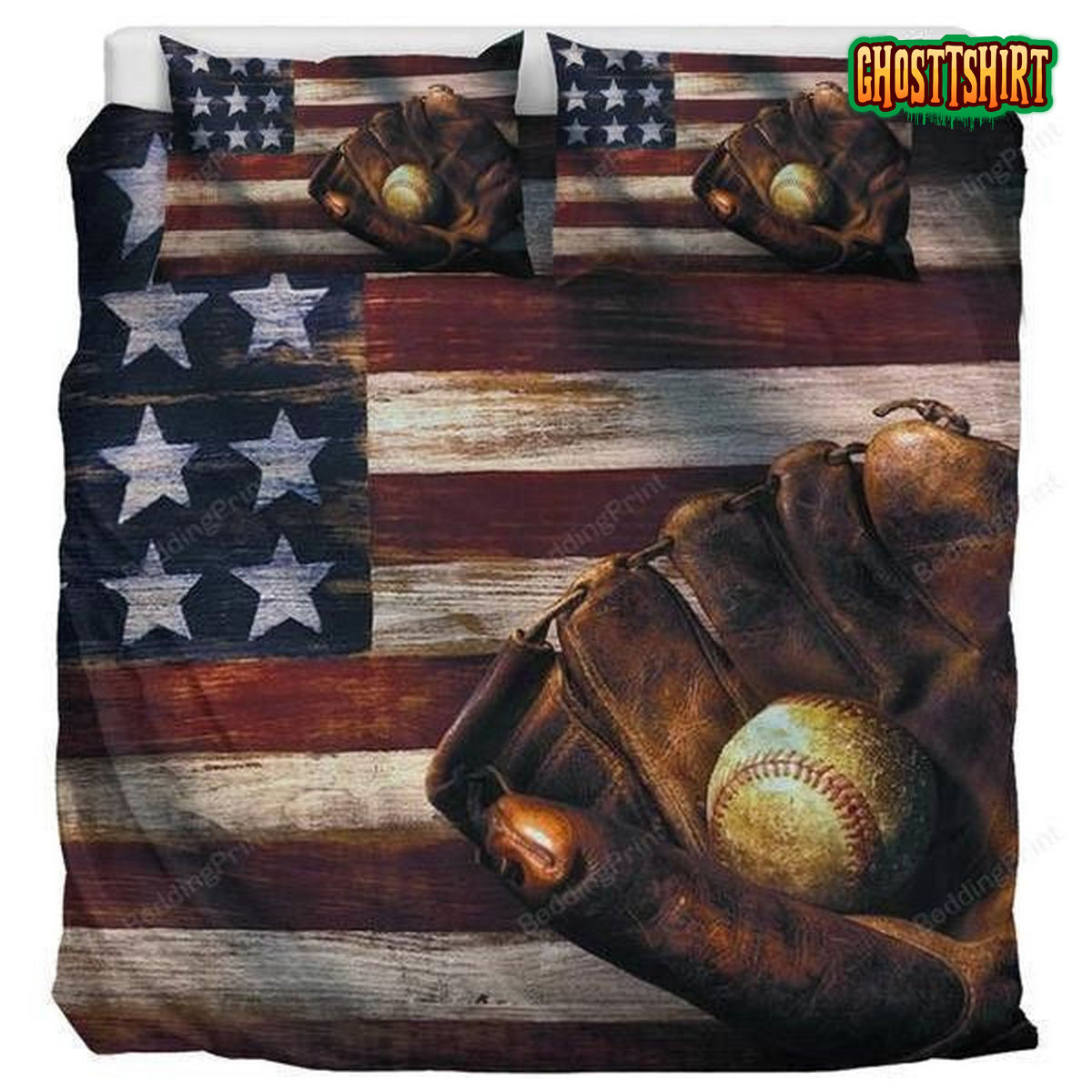 Baseball American Flag Duvet Cover Bedding Set