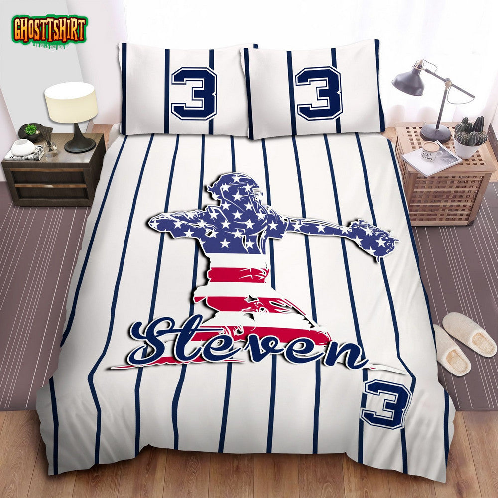 Baseball Catcher American Player Personalized Custom Name Duvet Cover Bedding Set