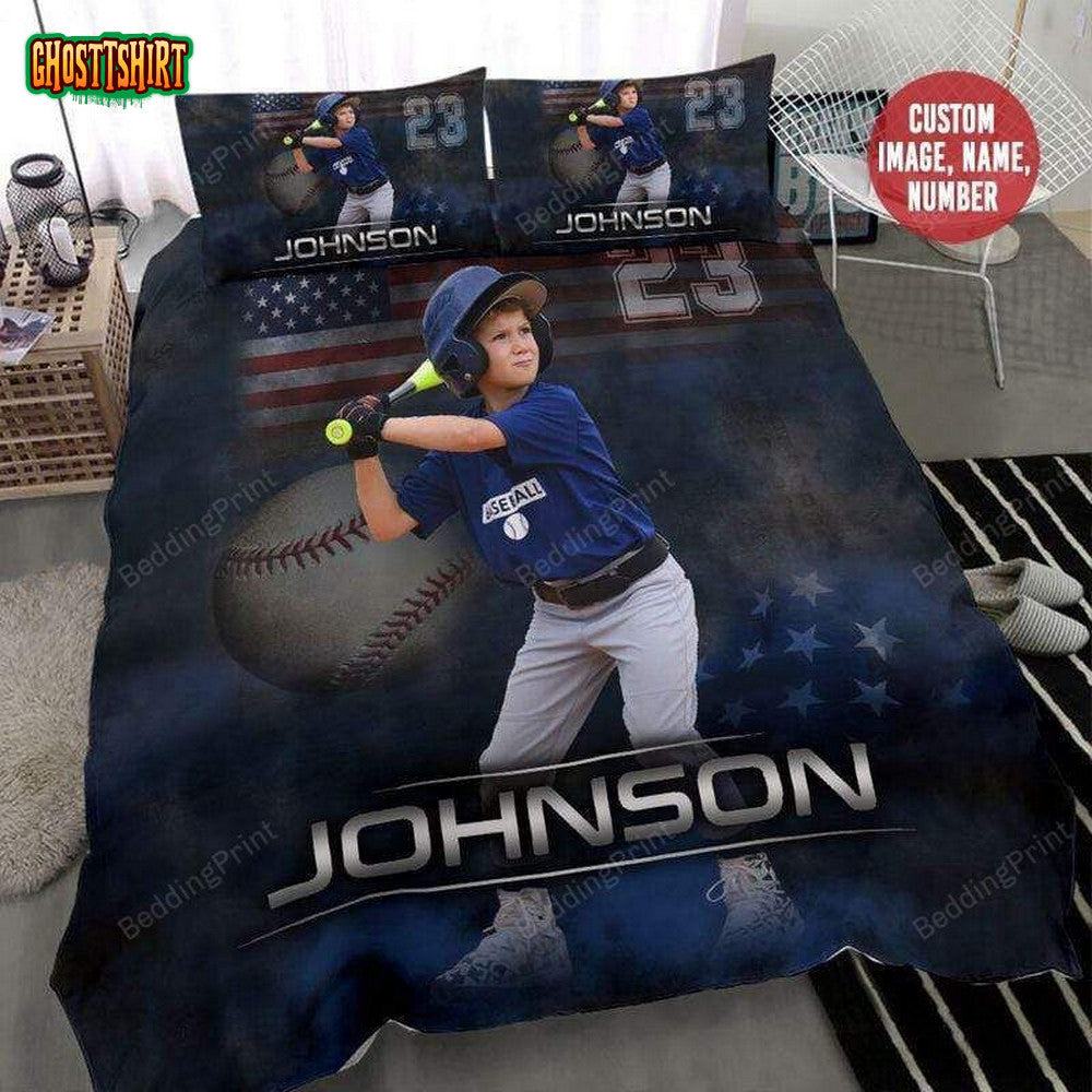 Baseball Player Personalized Custom Name And Photo Duvet Cover Bedding Set