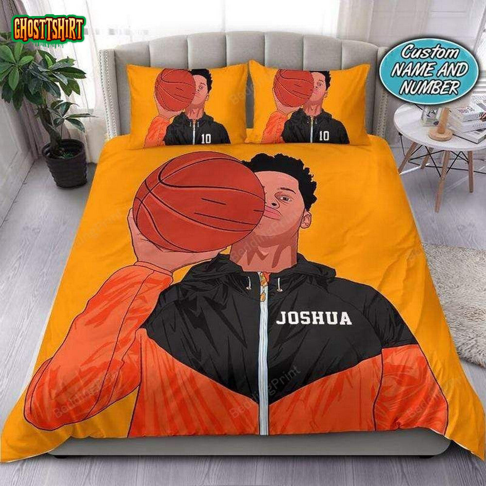 Basketball Black Boy Personalized Custom Name And Number Duvet Cover Bedding Set