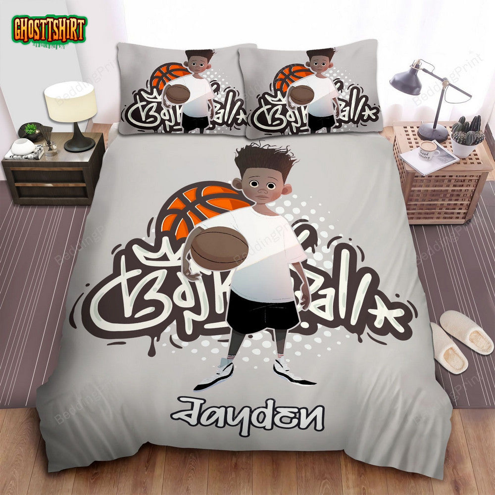 Basketball Graffiti Black Boy Bedding Personalized Custom Name Duvet Cover Bedding Set