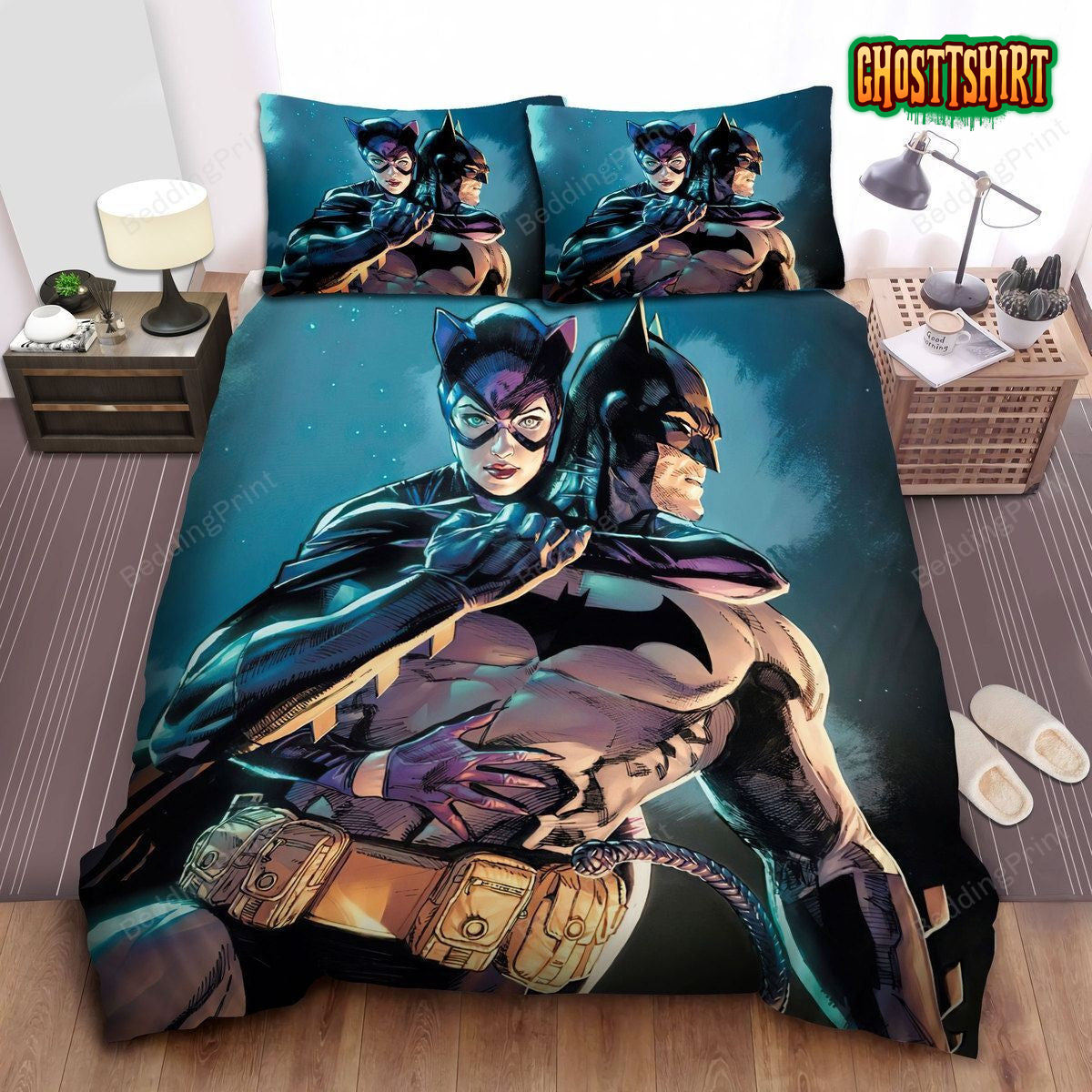 Batman And The Catwomen In Comic Art Bed Sheets Duvet Cover Bedding Set