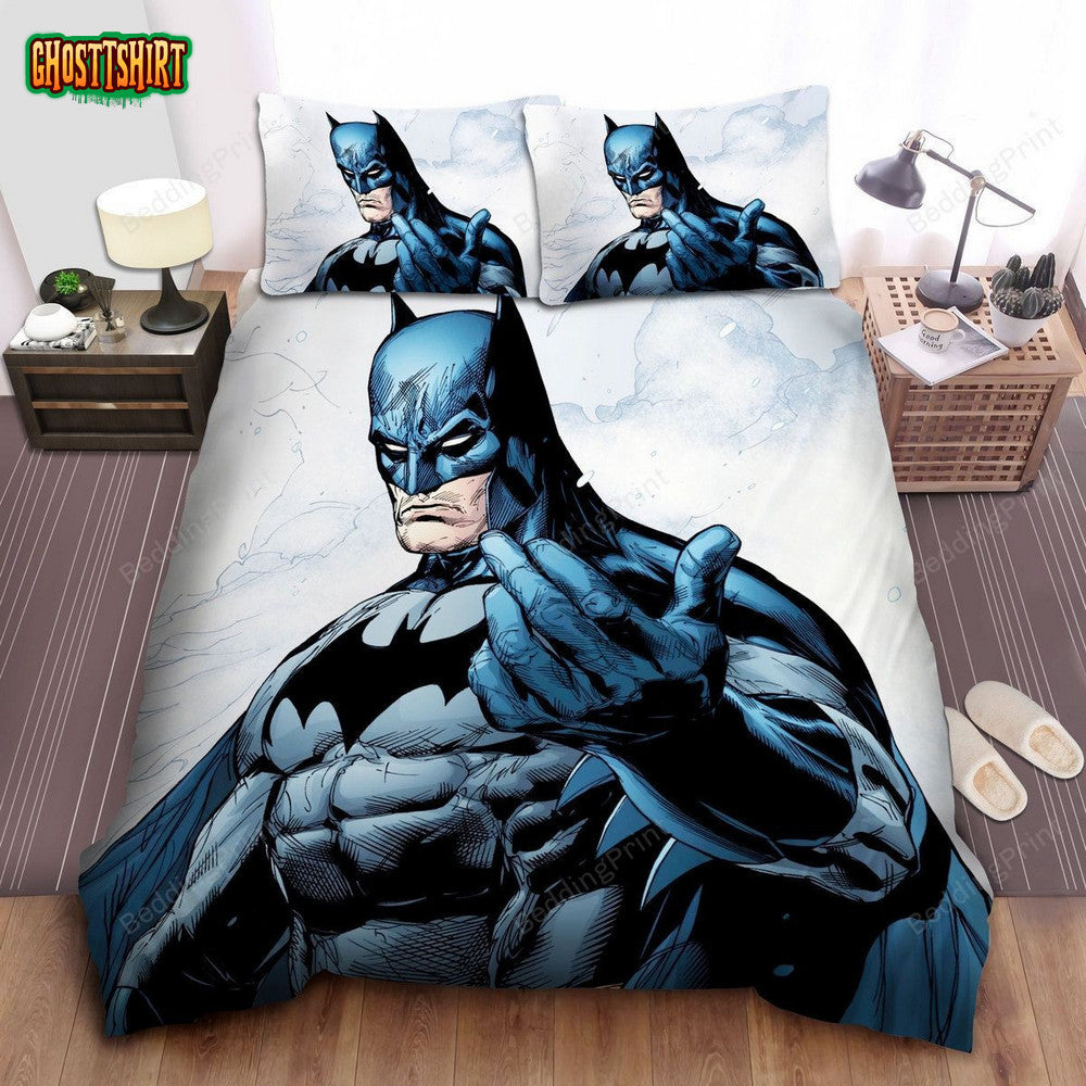 Batman In Blue & Grey Suit Illustration Bed Sheets Duvet Cover Bedding Set
