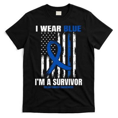 Blue Colon Cancer Survivor Gifts Flag Cancer Free T-Shirt